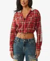 True Religion Women's Appliqué Shrunken Flannel Hoodie Top In Red