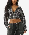 True Religion Plaid Zip Crop Hoodie In Black