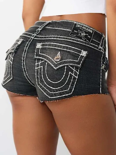 True Religion Women's Spicy Mid Rise Super T Flap Short In Black