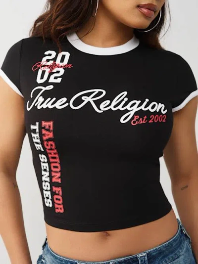 True Religion Women's Sporty Contrasted Cap Sleeve Baby T-shirt In Black