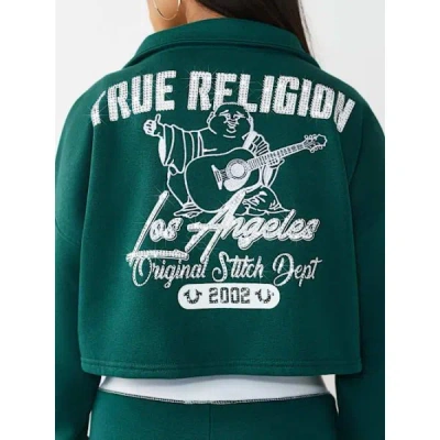 True Religion Women's Sporty Crystal Half-zip Pullover Sweatshirt In Green