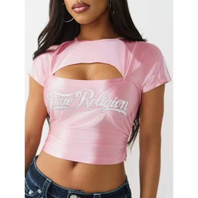 True Religion Women's Sporty Ruched Keyhole Top In Pink