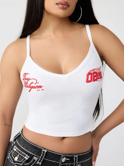 True Religion Women's Sporty Striped V-neck Tank Top In White