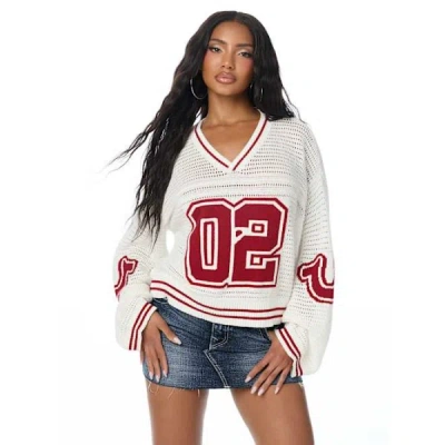 True Religion Women's Sporty Sweater Jersey Top In White