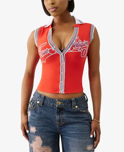 True Religion Women's Sporty Terry Polo Top In Red