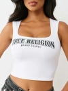 True Religion Women's Square Neck Logo Tank Top In White