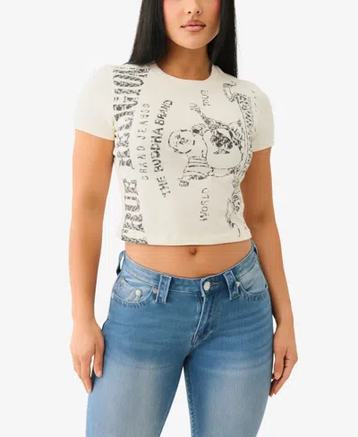 True Religion Women's Ss Heritage Logo Baby Crewneck T-shirt In Winter White