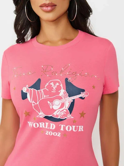 True Religion Women's Star Buddha Crewneck T-shirt In Pink