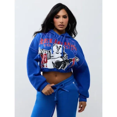 True Religion Women's Stitch Buddha Big T Girlfriend Pullover Hoodie In Blue