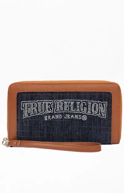 True Religion Women's Studded Banner Zip Wristlet Wallet In Dark Denim