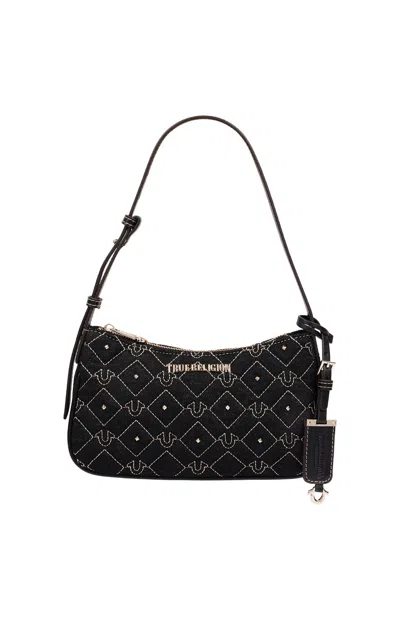 True Religion Women's Studded Black Denim Shoulder Bag