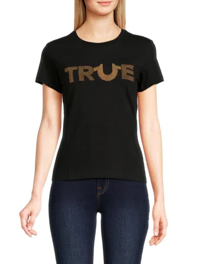 True Religion Women's Studded Logo Tee In Jet Black