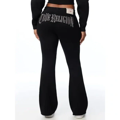 True Religion Women's Studded Mid Rise Flare Sweatpant In Black