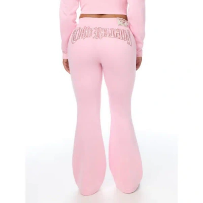True Religion Women's Studded Mid Rise Flare Sweatpant In Pink
