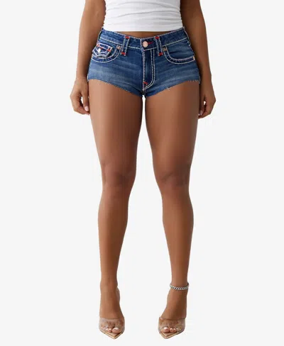 True Religion Women's Super T Spicy Flap Denim Shorts In Wave Lily