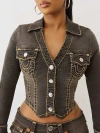 True Religion Women's Super T V-neck Denim Shirt In Black