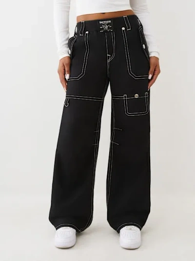 True Religion Women's Tapered Baggy Cargo Pant In Black
