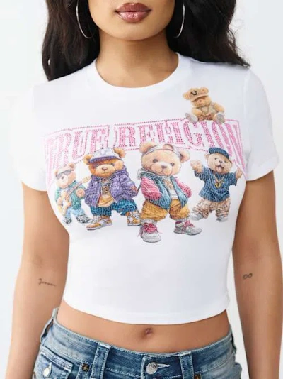 True Religion Women's Teddy Bear Crewneck Baby T-shirt In White