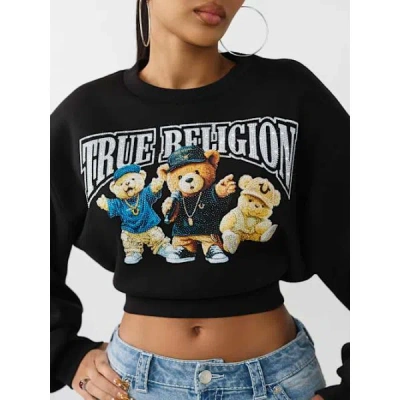 True Religion Women's Teddy Bear Crewneck Pullover Sweatshirt In Black