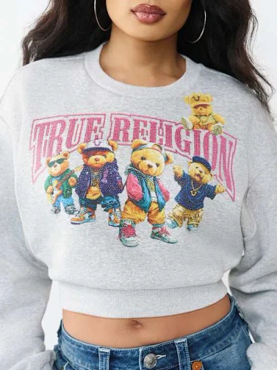 True Religion Women's Teddy Bear Crewneck Pullover Sweatshirt In Gray