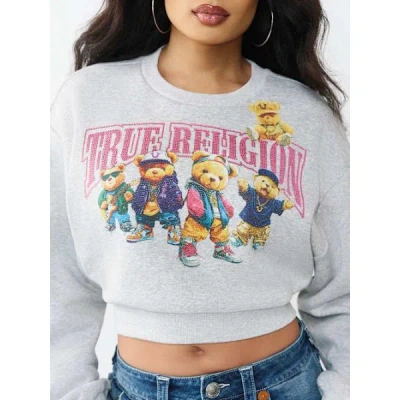 True Religion Women's Teddy Bear Crewneck Pullover Sweatshirt In Gray