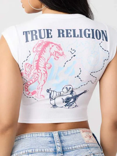 True Religion Women's Tiger Logo Notch T-shirt In White