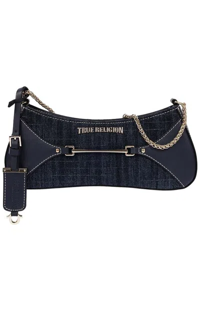 True Religion Women's Top Zip Dark Denim Shoulder Bag In Blue