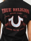 True Religion Women's Tropical Denim Horseshoe V Neck T-shirt