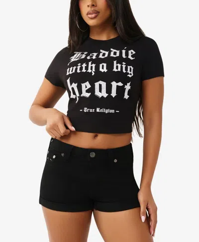 True Religion True Baddie Crop Stretch Cotton Graphic T-shirt In Black