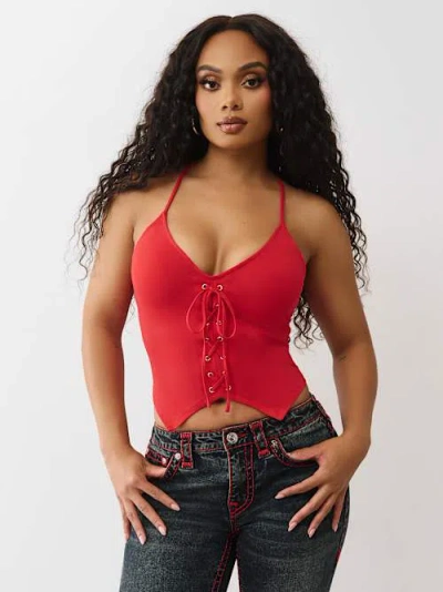 True Religion Women's  Tie Front Top In Red