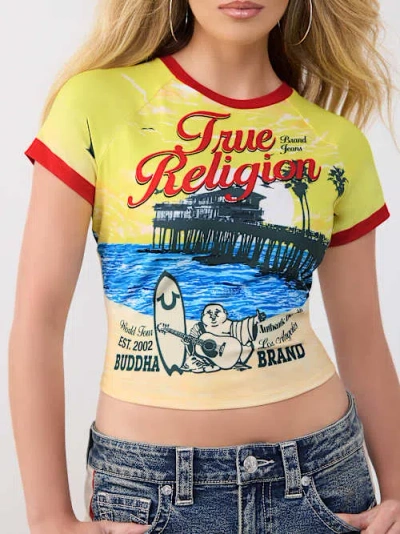 True Religion Women's Vacation Raglan Sleeve Baby T-shirt In Yellow