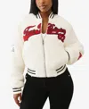 True Religion Varsity Chenille Bomber Jacket In White