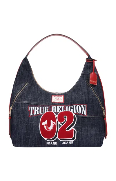 True Religion Women's Varsity Logo Dark Denim Hobo Bag In Blue