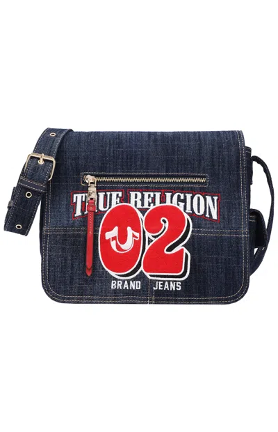 True Religion Women's Varsity Logo Dark Denim Messenger Bag In Blue