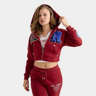 True Religion Women's Varsity Patch Fleece Full-zip Hoodie In Red Dahlia