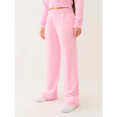 True Religion Women's Velour Crystal Horseshoe Straight Leg Pant In Pink