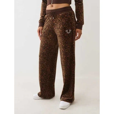 True Religion Women's Velour Crystal Horseshoe Straight Leg Sweatpant In Brown