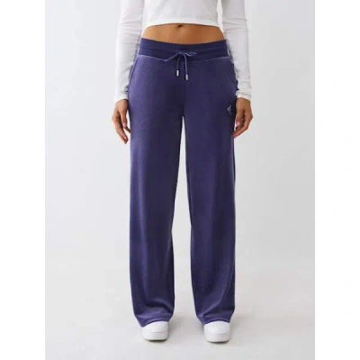 True Religion Women's Velour Crystal Horseshoe Straight Leg Sweatpant In Purple