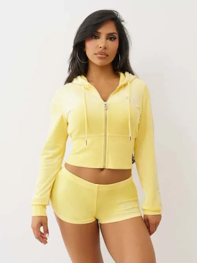 True Religion Women's Velour Crystal Zip Hoodie In Yellow