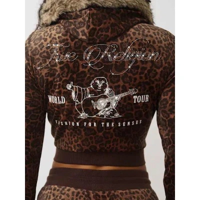 True Religion Women's Velour Faux Fur Shrunken Zip Hoodie In Brown