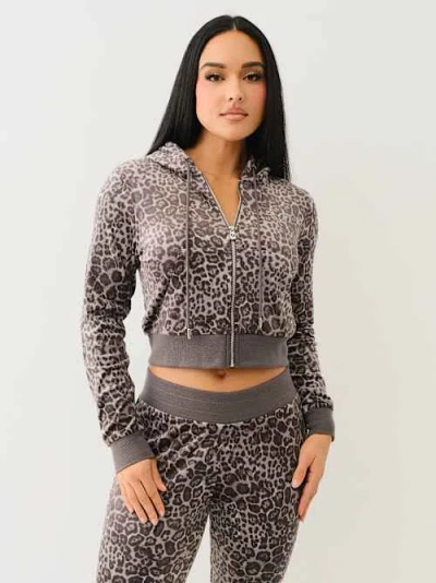 True Religion Women's Velour Leopard Zip Hoodie In Animal Print