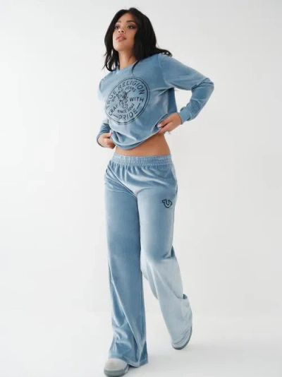 True Religion Women's Velour Wide Leg Lounge Pant In Blue