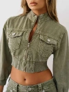 True Religion Women's Vintage Big T Cropped Carpenter Jacket In Green