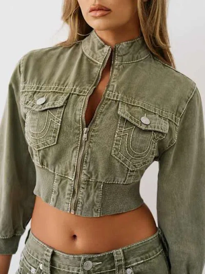 True Religion Women's Vintage Big T Cropped Carpenter Jacket In Green