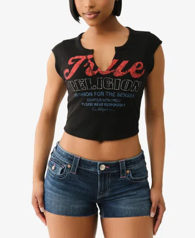 True Religion Women's Vintage Tr V Notch Rib Top In Black
