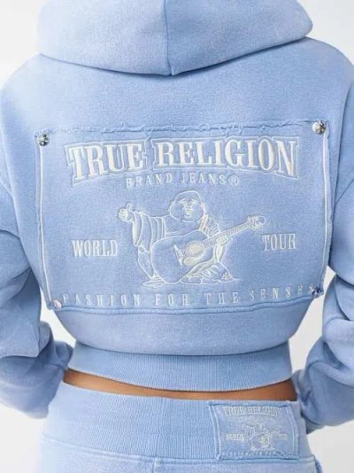 True Religion Women's Vintage Washed Embroidered Relaxed Zip Hoodie In Blue