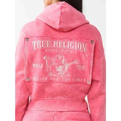 True Religion Women's Vintage Washed Embroidered Relaxed Zip Hoodie In Pink