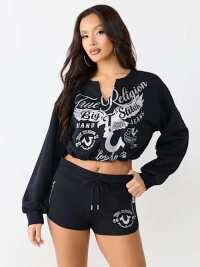 True Religion Women's V-notch Pullover Top In Black