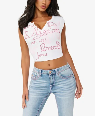 True Religion Women's V-notch Rib T-shirt In Multi