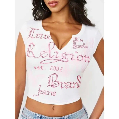 True Religion Women's V-notch Ribbed T-shirt In White